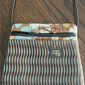 Brown and Blue 2 pocket Crossbody Bag